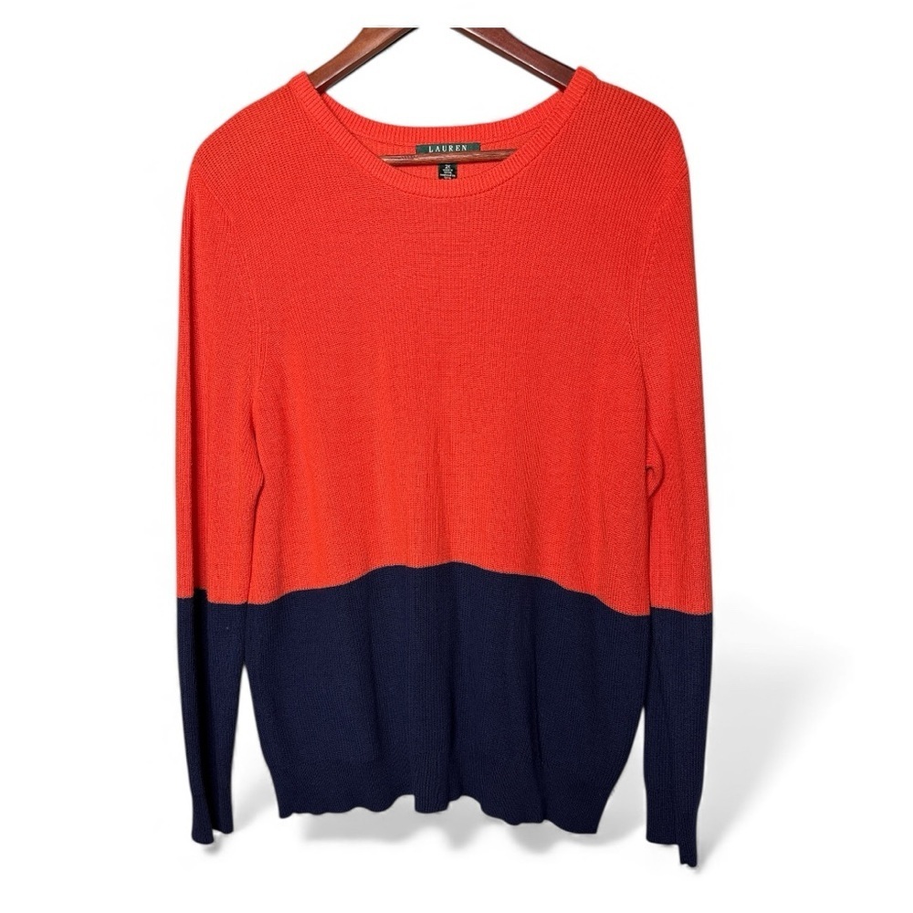 Lauren Ralph Lauren Orange Blue Knit Colorblock Sweater Women’s 2X Academia